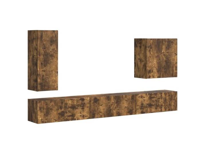 LMTYOENFG TV Wandregal Set 6-Teilig Hängendes Lowboard Rauchereiche Flexibles Aufbewahrungssystem für Schlafzimmer und Wohnzimmer mit Klapptüren und viel Platz für Mediaplayer.