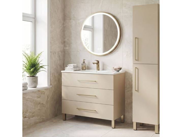 ONDEE ZEN Meuble à poser MONACO - Dim 90cm - Satin - Mir ALEXINE - Poignées Dorées