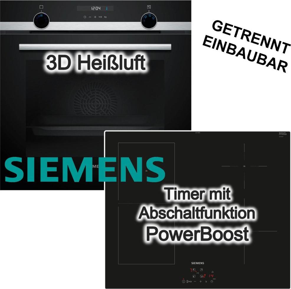 Backofen-Set Siemens Backofen 3D Heißluft Hydrolyse + Induktionskochfeld 60 cm PowerBoost