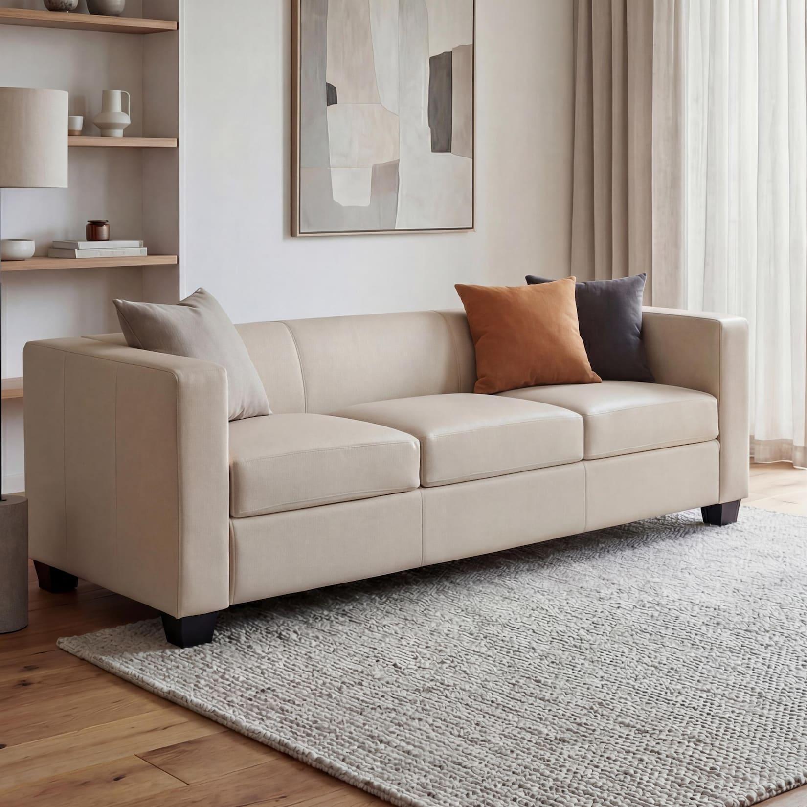 3er Sofa Lille, Kunstleder ~ creme
