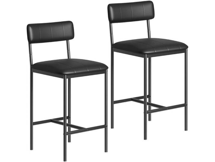 Lot de 2 Tabourets de bar tabouret de cuisine à hauteur Chaises De Bar à Hauteur De Comptoir avec Dossier Et Coussin épais noir
