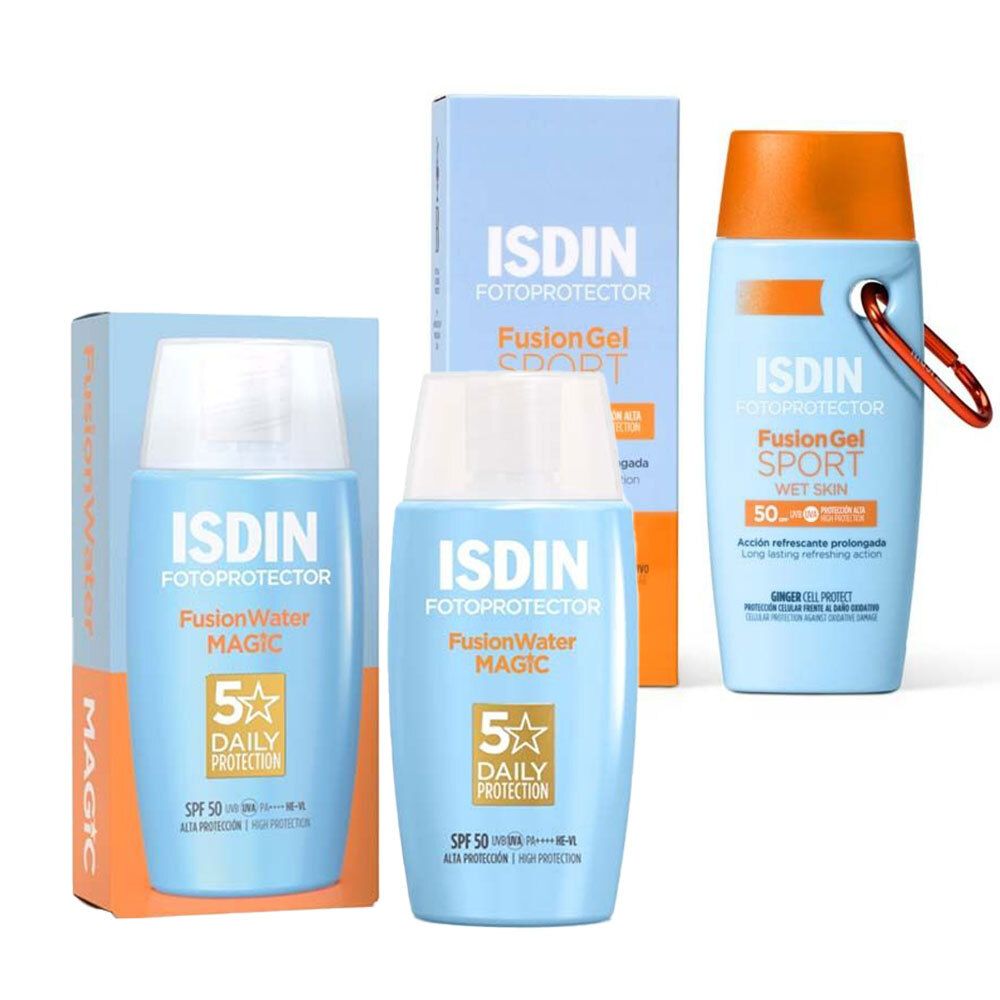 Isdin Fusion Water Magic Sonnencreme Gesicht LSF 50 + Gel Sport Sonnenschutzg 50+100 ml