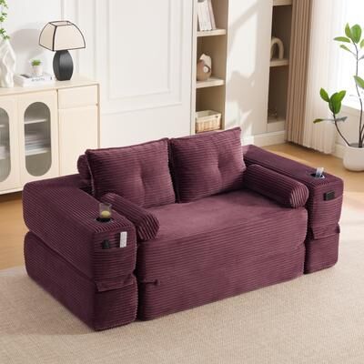 Kodotan sofa Compact 2-Seats Convertible Sofa Bed, Seat Boneless Sleeper Futon, Adjustable Movable Headrests, Thick Back Support