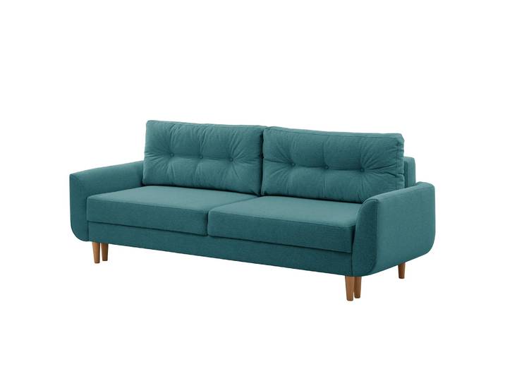 Schlafsofa Kaavi I Blau/Petrol Webstoff Deran 229 x 102 x 92cm mit Schlaffunktion Skandi