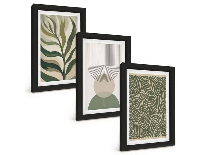 BILDER SET 3er Set - 20x30 cm Schwarzer Rahmen - Geometrische Blattformen