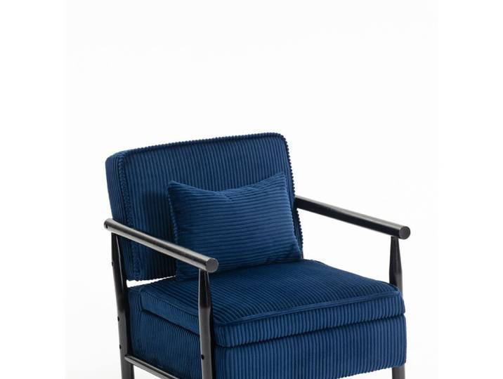 Fauteuil lounge 1 place - Bleu - velours avec coussin lombaire et rangement