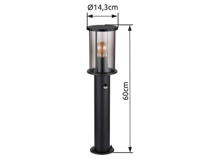 Globo Wegeleuchte Gracey, schwarz, Sensor, 60 cm, IP54, E27 dimmbar, schwarz, Metall