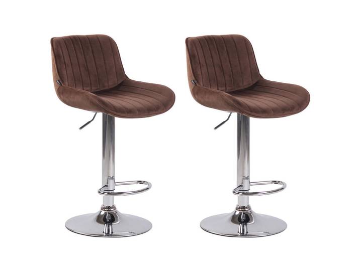 CLP Barhocker 2er Set Samt Braun, Metall, 50x86x50 cm, Esszimmer, Barmöbel, Barhocker