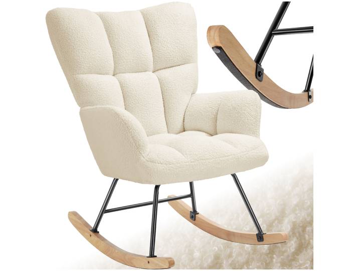 Fauteuil à bascule TORVE rembourré - Bouclé beige