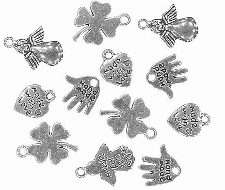 Anhänger "Glück", silber, 12–17 mm, 12 Stück