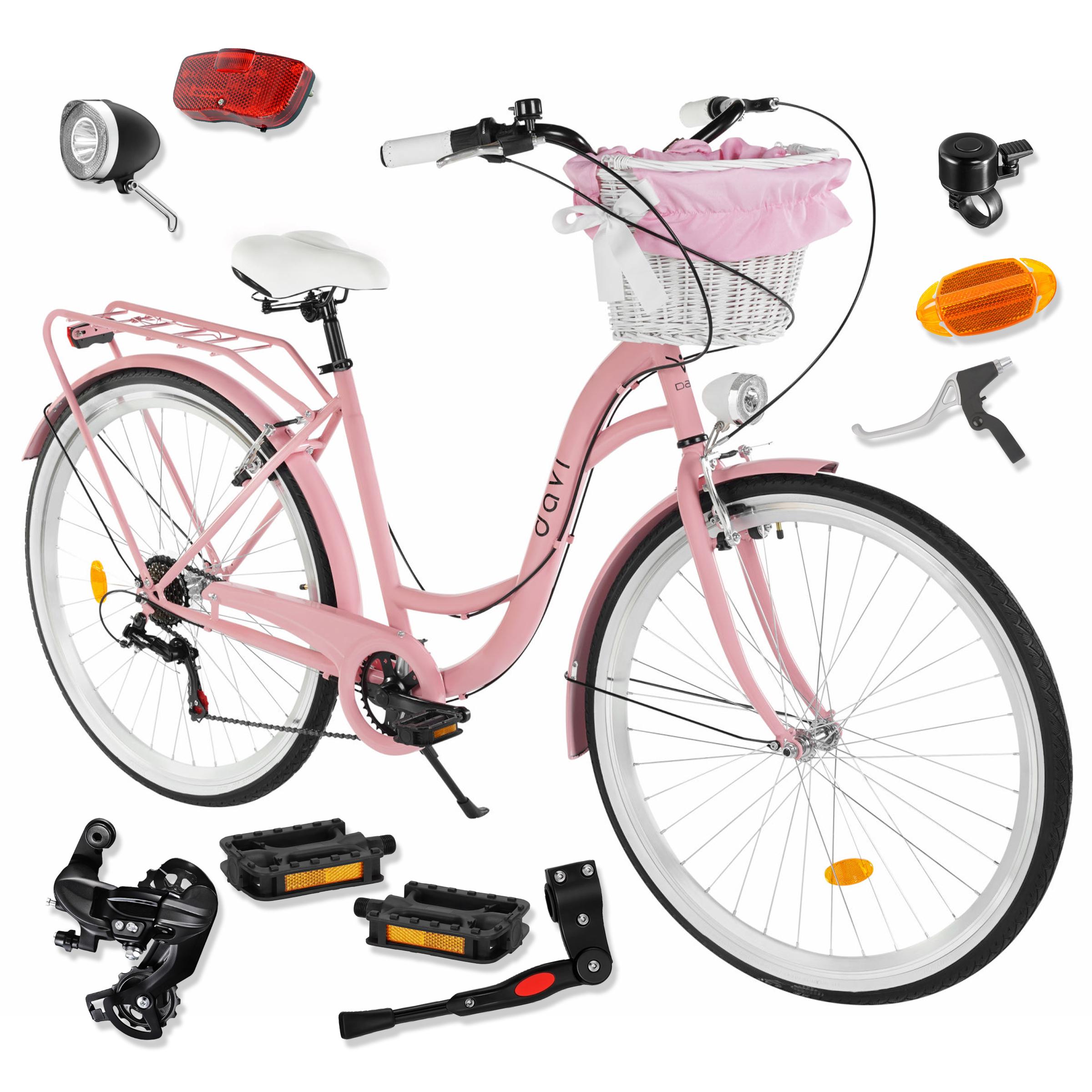 Damenfahrrad Davi Emma 28", 7 Gänge, 160-185 cm, Rosa/Schwarz