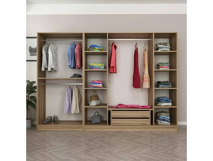 Armoire dressing avec portants et niches BYRON - Bois