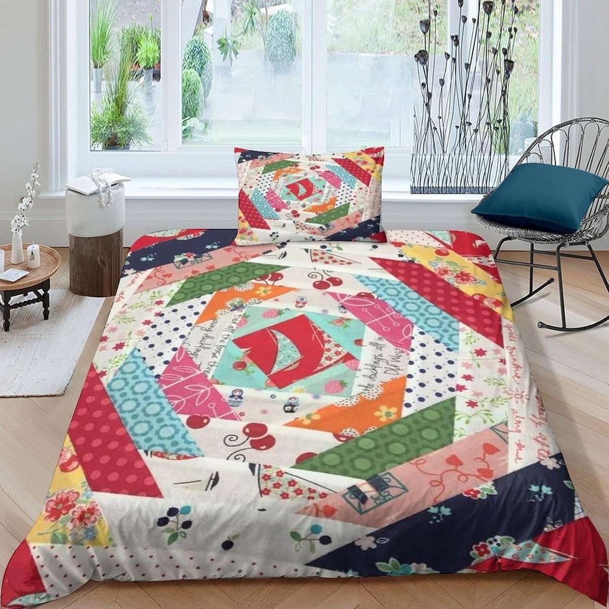 Dekbedovertrek Set met Kussensloop in Patchwork Stijl - Multicolor - 135x200 cm