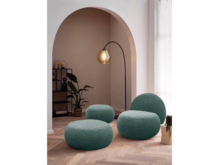 Polsterhocker HOME AFFAIRE Mithras I Lieferzeit nur 2 Wochen, passend zum Sessel Mithras II , blau (türkis), B:85cm H:35cm T:85cm, 100% Polyester, Hocker, Polsterhocker, Bouclé oder Fellimitat, Durchmesser 65 oder 85 cm