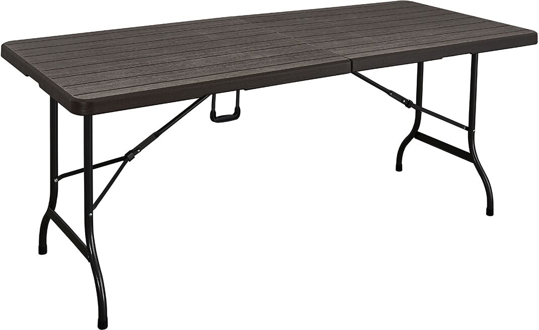 F. BURGOS Mesa plegable resina Wood 180 cm. Marrón oscuro