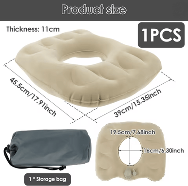 Inspire Essentials Inflatable Donut Seat Cushion Adjustable Lightweight Pressure Relief Pillow off White