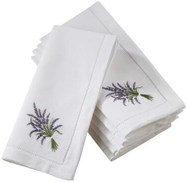 Saro Lifestyle Table Napkins With Hemstitch Border And Lavender Embroidery (Set of 6)