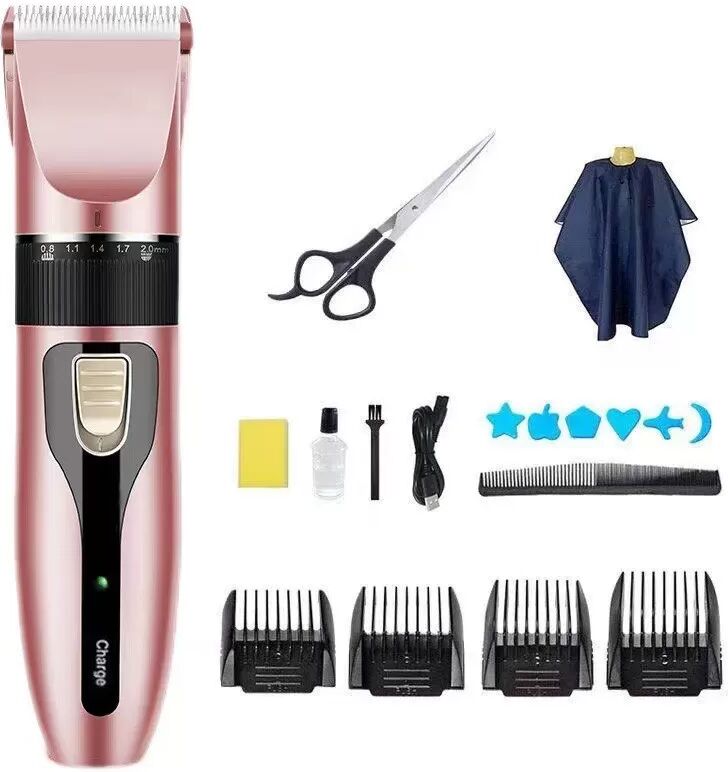 INF Wiederaufladbares Haarschneideset mit Umhang, Schere und Styling-Vorlagen Roségold
