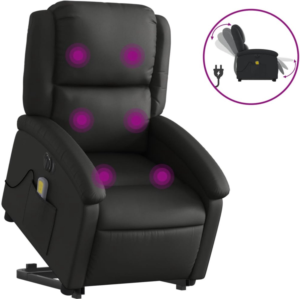 vidaXL Elektrische Sta-op-massagestoel van echt leer - Zwart