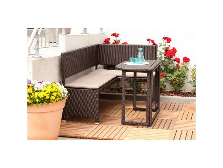 Gardenson Gartenset, Braun, 3-teilig, Füllung: Polyurethan (Pur), Tisch klappbar, Gartenmöbel, Gartengarnituren, Gartenmöbel-Sets