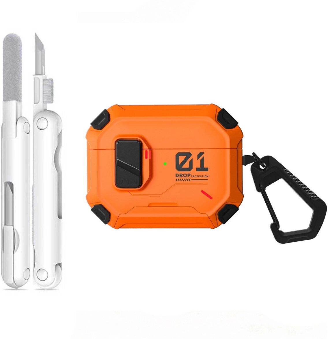 INF Coque antichoc magnétique compatible avec AirPods 4 – Coque rigide PC, support rotatif 360° multi-angle, protection Orange