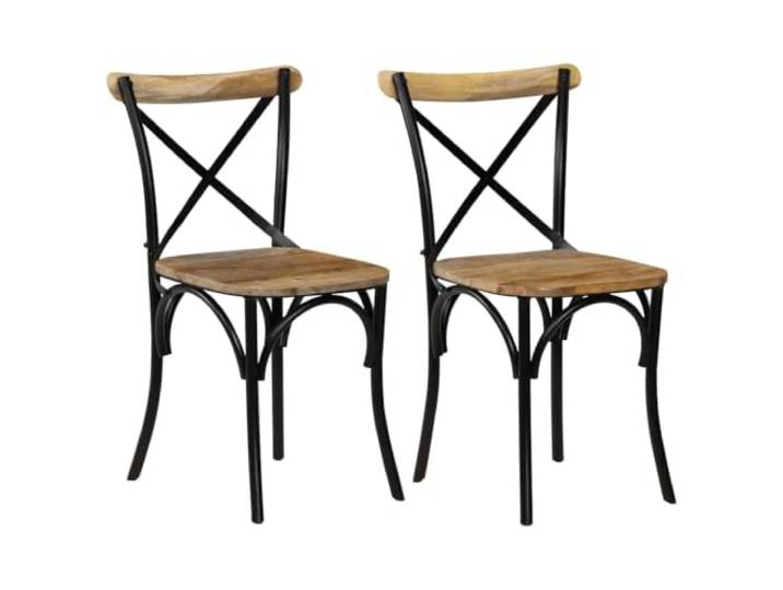 2 Kreuzstühle Schwarz Massivholz Mango mit Stahlgestell Esszimmerstuhl k-Stil, handgefertigt, offene Rückenlehne, Retro-Design, Unikat dank Holzmuster