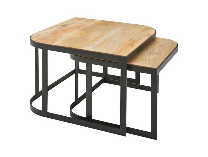 Couchtisch mit Holzplatte 2er -Set Wohnling, Mango/Schwarz