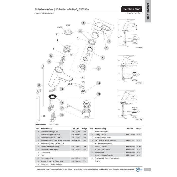 Ideal Standard Eco-Kit / Heißwasserstop, A963314NU Kartusche 40mm