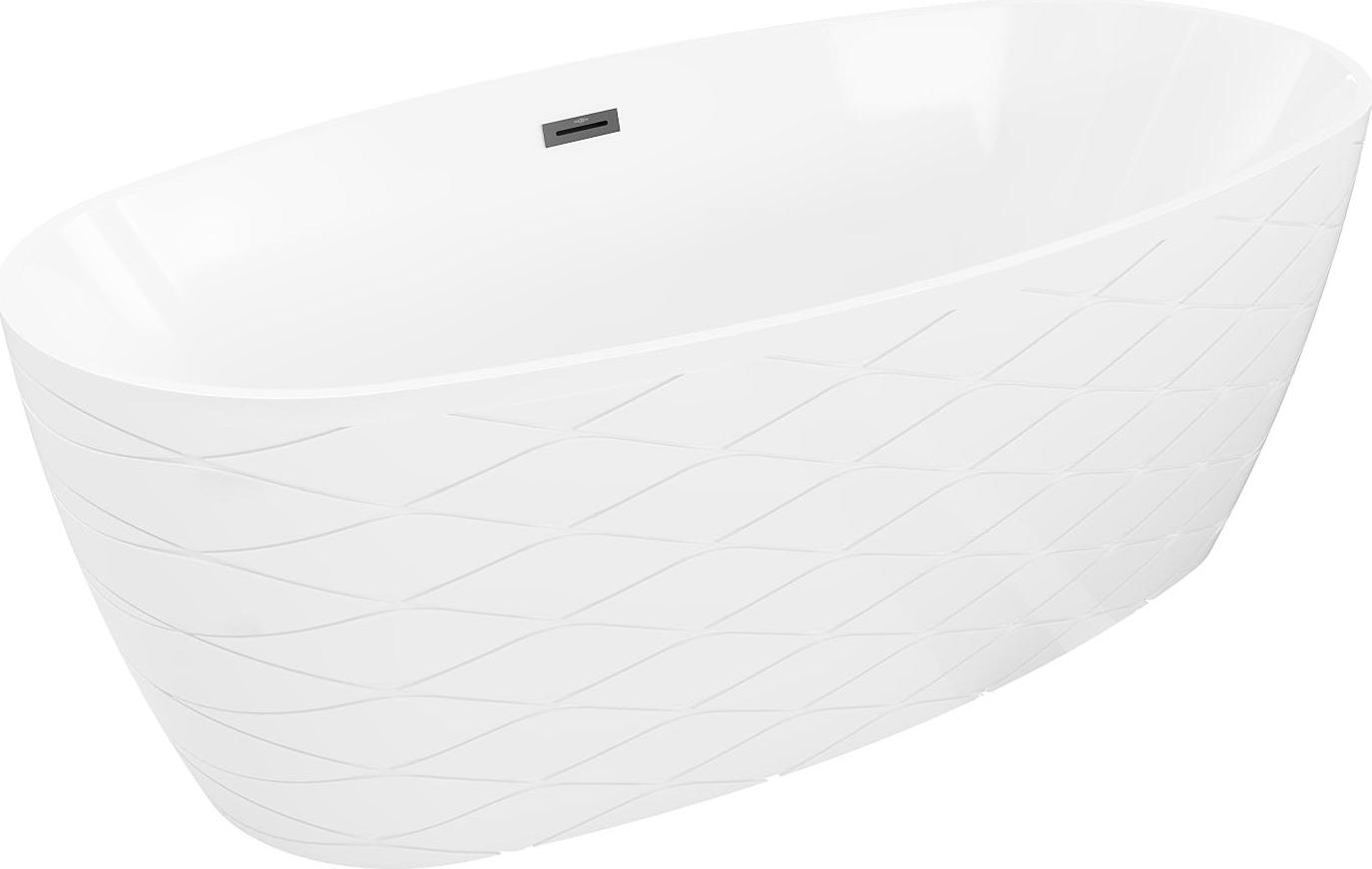 Mexen Olea freistehende gerippte Badewanne 170 x 80 cm, weiß, schwarzer Überlauf - 52821708000-70