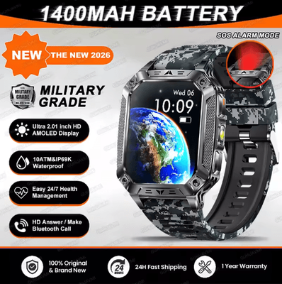 Inspire Picks TANK Elite 1400mAh Military GPS Smartwatch 10ATM Rugged AMOLED Outdoor Watch With SOS & Flashlight blue Camouflage