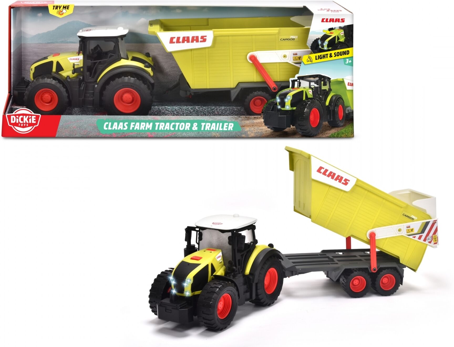 Spielzeug-Traktor DICKIE TOYS "CLAAS mit Anhänger", grün, Spielzeugfahrzeuge, Kinder, Kunststoff, Spielzeug-Traktor, mit Licht und Sound