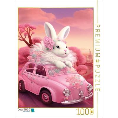 CALVENDO Puzzle Ein Kaninchen fährt auf dem Autodach | 1000 Teile Lege-Größe 64x48cm Foto-Puzzle für glückliche Stunden