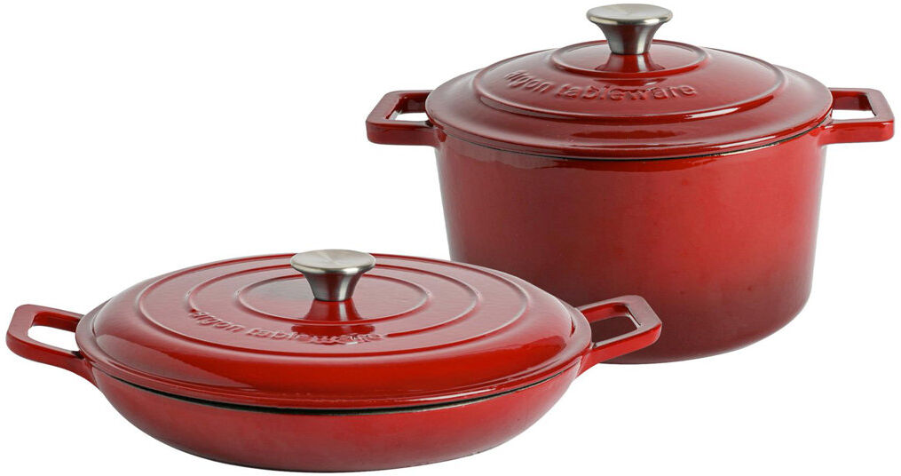 Argon Tableware Cast Iron Casserole Dish Set Red 4.5 L