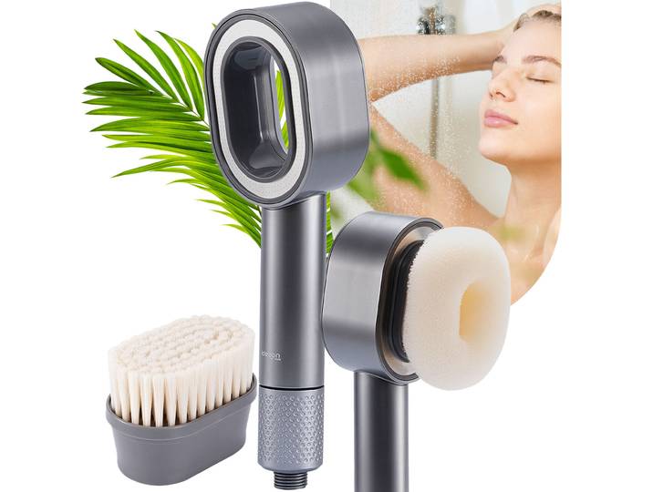3-in-1 Duschkopf mit 2x Wasser-Filter, Schwamm und Bürste