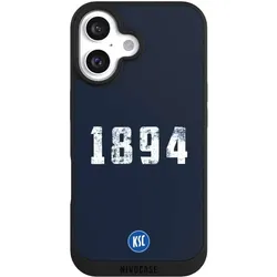 Nivocase Handyhülle für Apple iPhone 16 Hülle NIVOpure Case Schwarz Bundesliga KSC Karlsruher SC (Apple iPhone 16), Smartphone Hülle, Schwarz