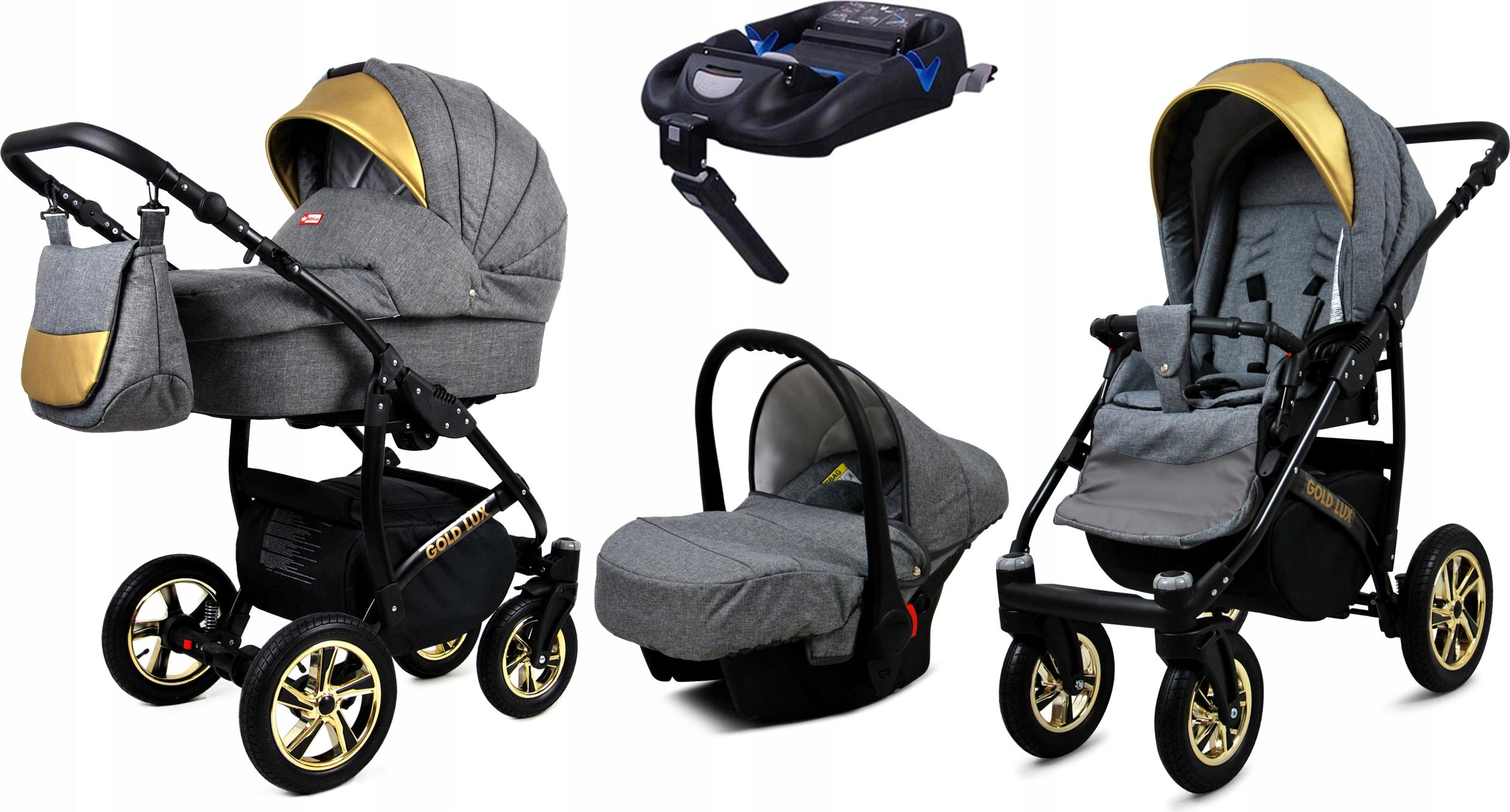 BabyLux Gold Lux | 4in1 Kinderwagen Set | Flaxen | Kombikinderwagen | Kinderwagenset | Isofix-B