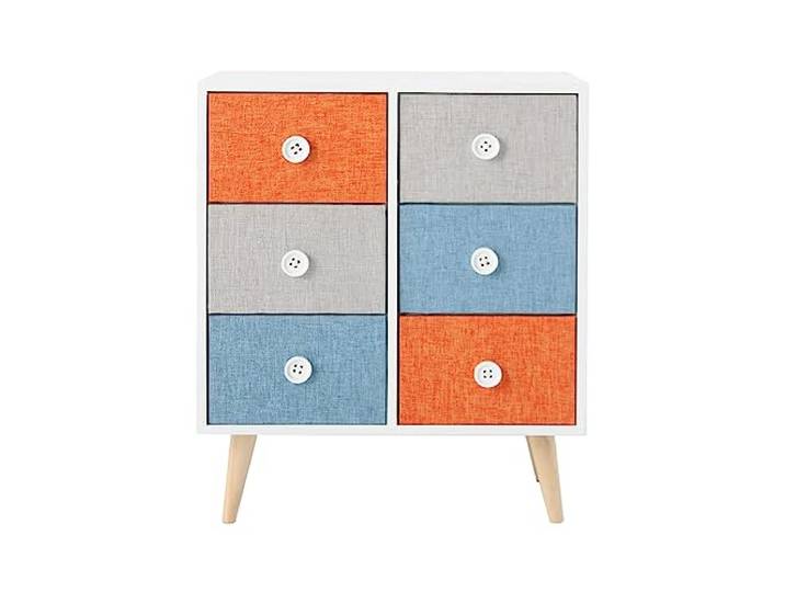 Rebecca Mobili Kommode mit 6 Schubladen, Platzsparender Schrank, Weiß Grau-Blau Orange, Zeitgenössisch, MDF Holzfaser, Fürs Kinderzimmer - Maße 59 × 48,5 × 25 cm (HxBxT) - Art. RE6671