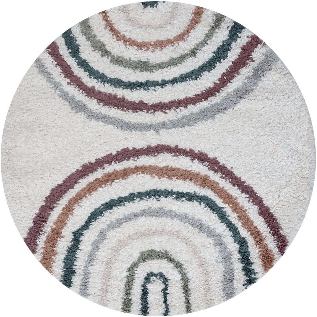 THE RUGS Moodi Modern Shaggy Area Rug Abstract Line Design Multicolour Round 120 cm