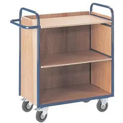 ROLLCART Etagenwagen mit 3 Wänden 100x49 cm Holz-Ladefläche blau, 118x107x50 cm