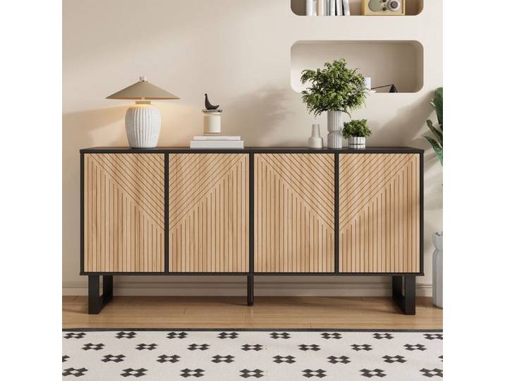 NuvlaGu - Buffet mat - Buffet avec 4 portes - Étagère de salle à manger - Convient aux entrées et aux salons - Bois et noir