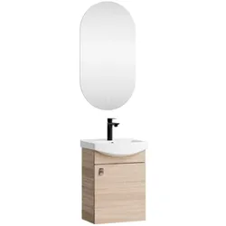 Planetmöbel Badmöbel-Set 45 cm - Sonoma Eiche - Mit Keramikwaschbecken und Spiegel - 3-teilig - Soft-Close