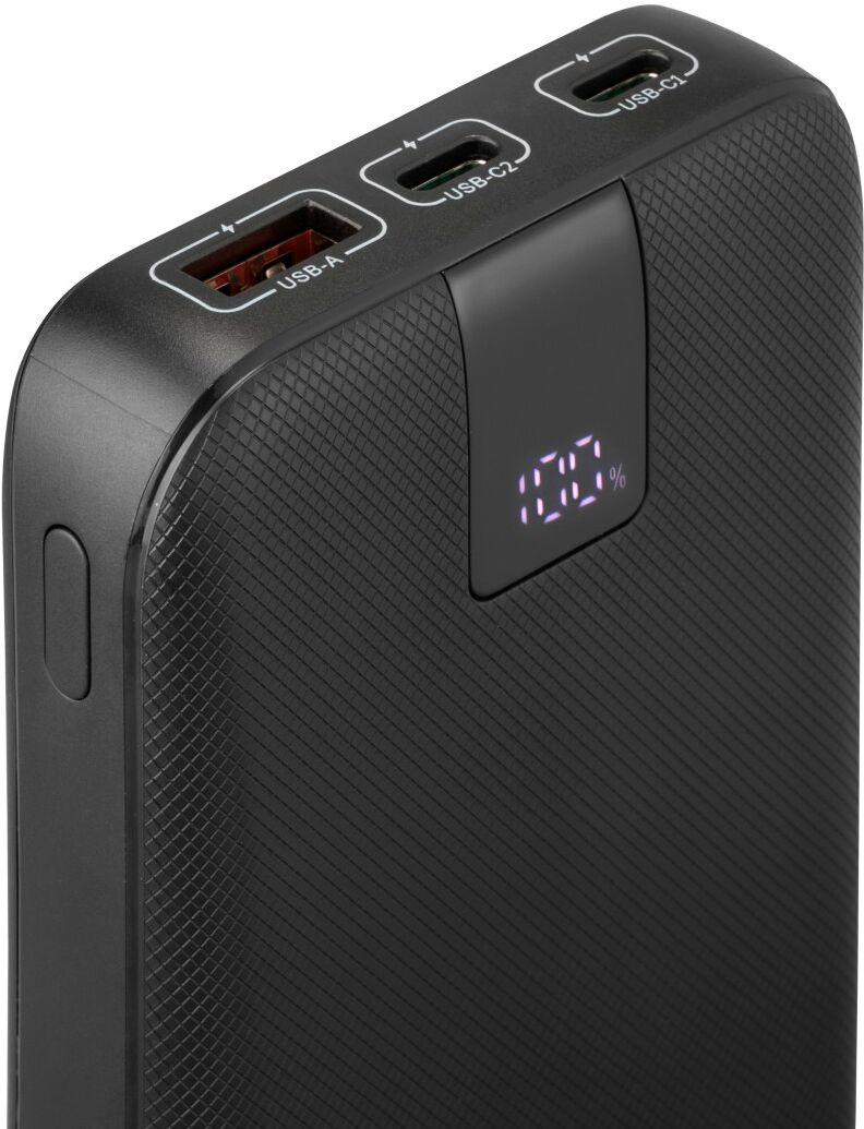 Hama Powerbank "Power Pack 10000 mAh (Schnellladen, 2x USB-C 1x USB-A, mit Ladekabel)", grau, 10.000mAh, Akkumulatoren, Schnellladefunktion mit Power Delivery, Qualcomm Quick Carge™ 3.0, Powerbank