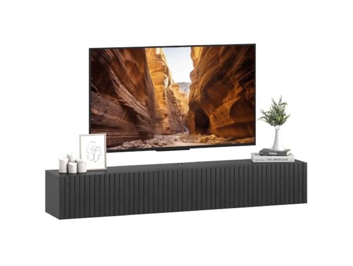 HOMCOM Schwebender TV-Ständer, bis 72 Zoll, Wandmontage, 140cm, Schwarz TV-Stand-Schrank, geriffelte Klapptüren, Kabeldurchführung, Medienkonsole, Wohnzimmer, Schlafzimmer