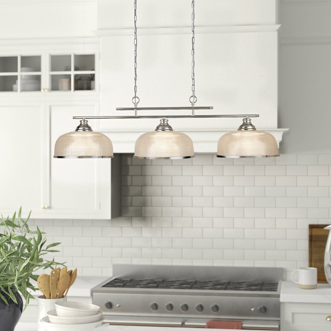 Three Posts Asner 3-Light Kitchen Island Chandelier Satin Silver 27cm H X 99cm W X 27cm D