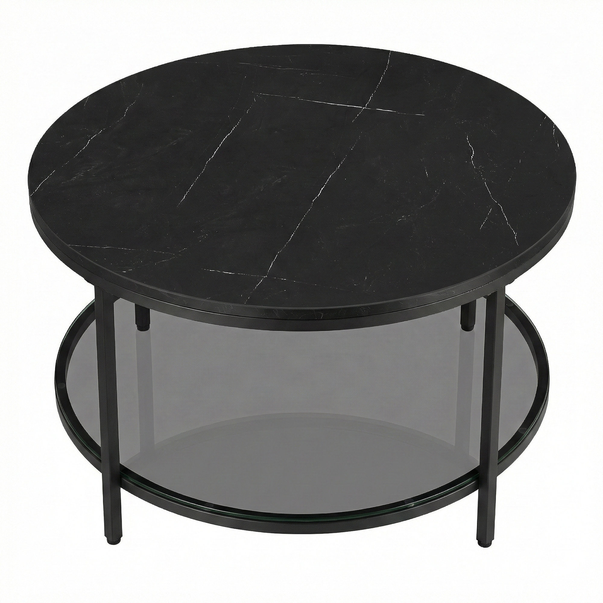 VASAGLE Wohnzimmertisch mit Glasplatte moderner Stil marmorschwarz-tintenschwarz LCTB35071B58