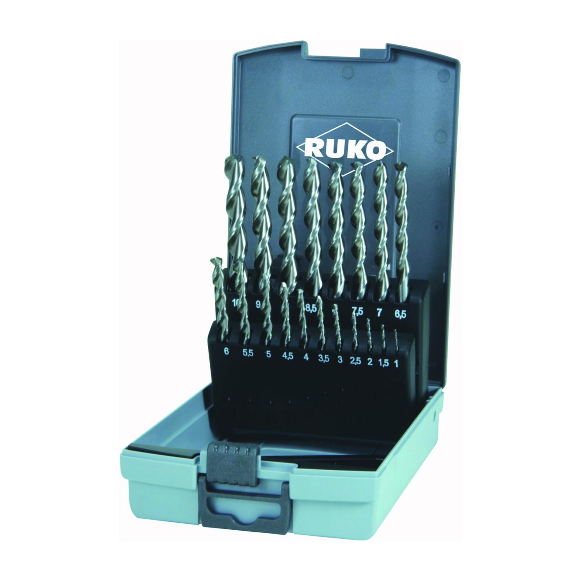 RUKO Spiralbohrersatz DIN338 Typ N TL 3000 D.1-10x0,5mm HSS 19tlg.Ku.-Kassette (258214RO)
