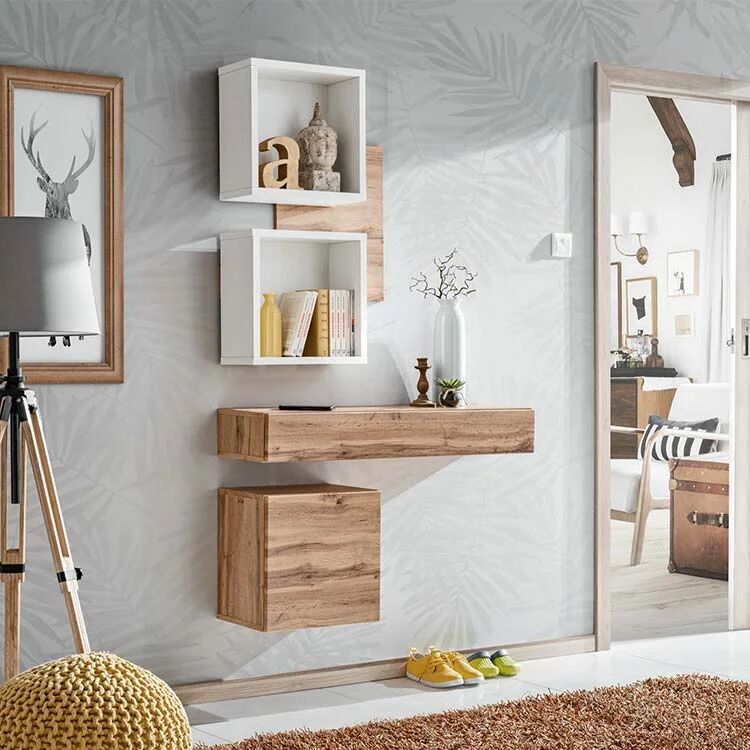 garneroarredamenti Mobile ingresso sospeso 100x165h cm rovere opaco bianco Dante 3 Gihome®