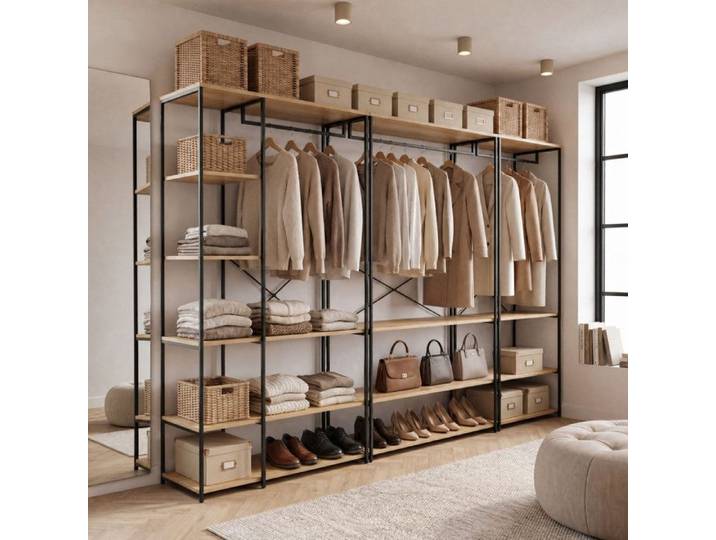 IDMARKET Dressing modulable XXL grande capacité L. 250 cm DETROIT design industriel