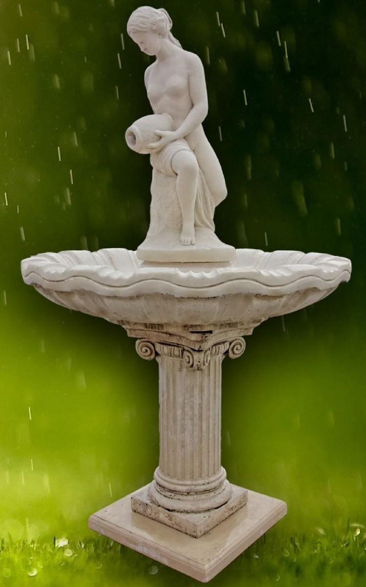 Casa Padrino Jugendstil Gartenbrunnen / Springbrunnen Frau mit Krug Grau Ø 125 x H. 203 cm - Barock & Jugendstil Gartendeko Accessoires