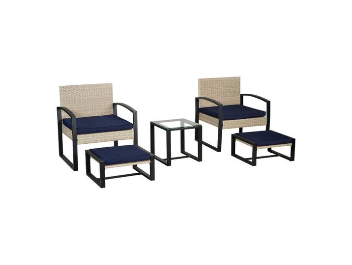 casa.pro Lounge-Set 5 Tlg. Calvello, Beige, Dunkelblau, Kunststoff, Metall, quadratisch, Gartenmöbel, Gartengarnituren, Gartenmöbel-Sets
